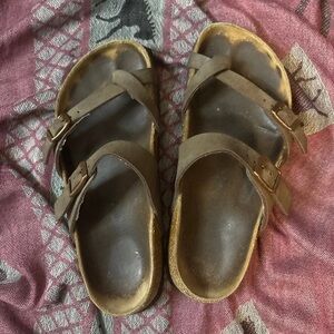 Brown Men's Double-Strap Buckle Sandals